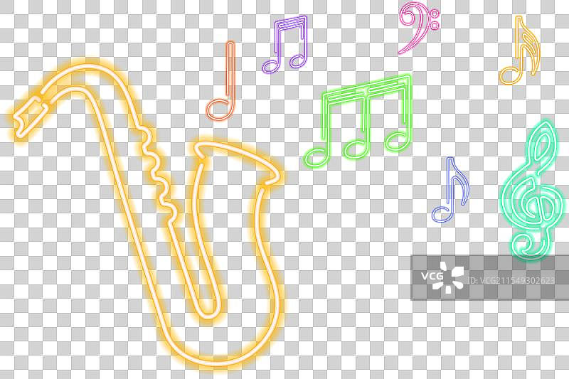 发光的霓虹萨克斯ophone与音符图片素材