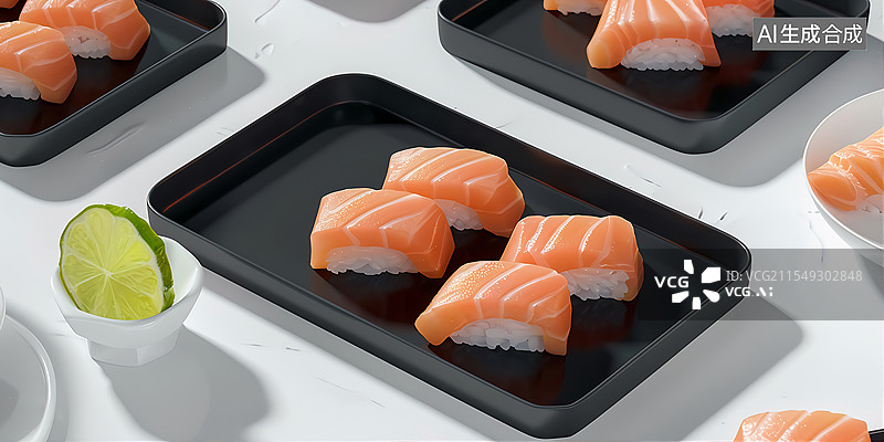 【AI数字艺术】美味三文鱼寿司背景图片素材