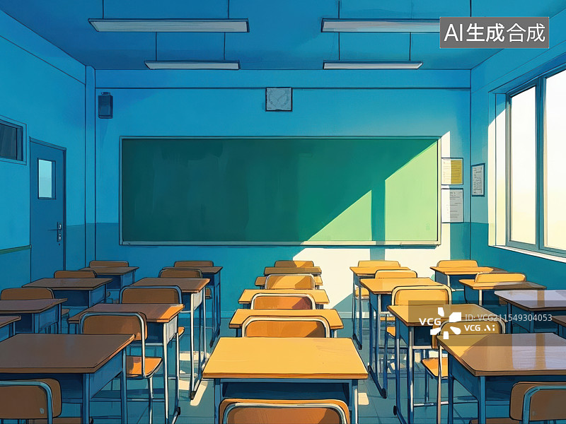 【AI数字艺术】空无一人的教室,安静的课室一角图片素材