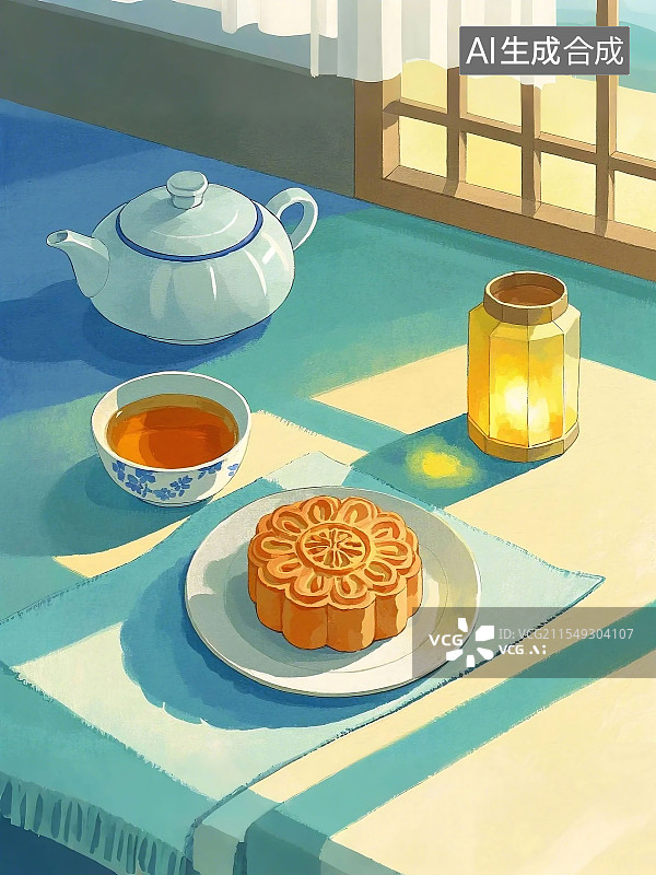 【AI数字艺术】月饼传统小吃美食水彩水粉手绘插画图片素材