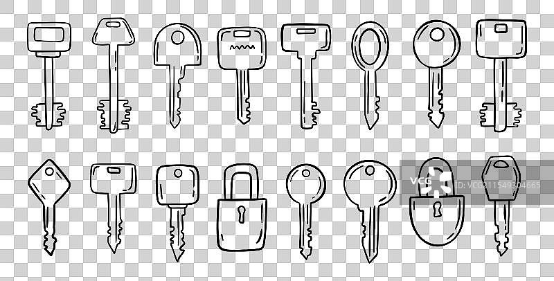 手绘涂鸦钥匙图标集 复古风格图片素材