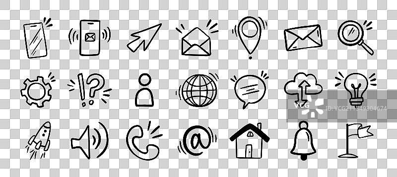 联系涂鸦手绘图标孤立设计图片素材