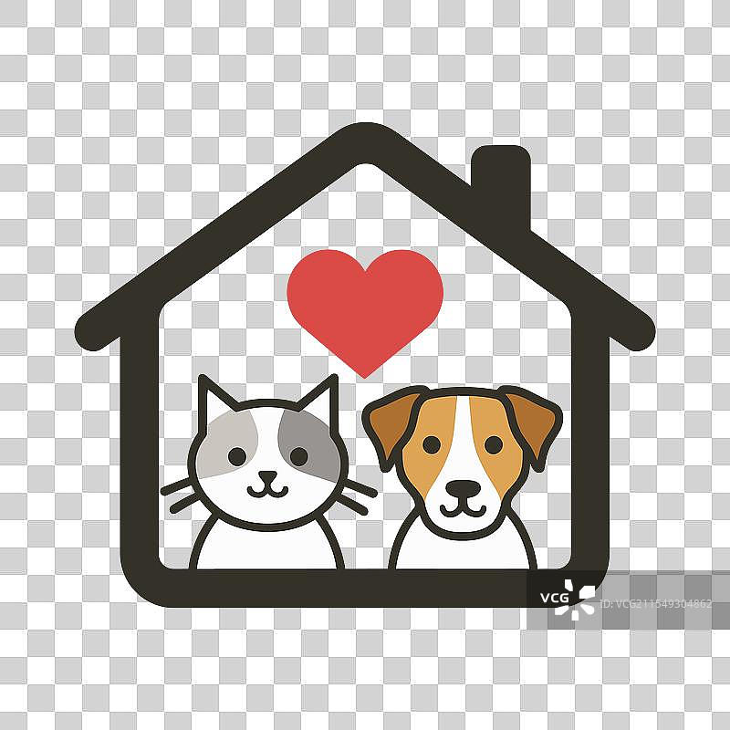 房子里的猫和狗与心形标志图片素材