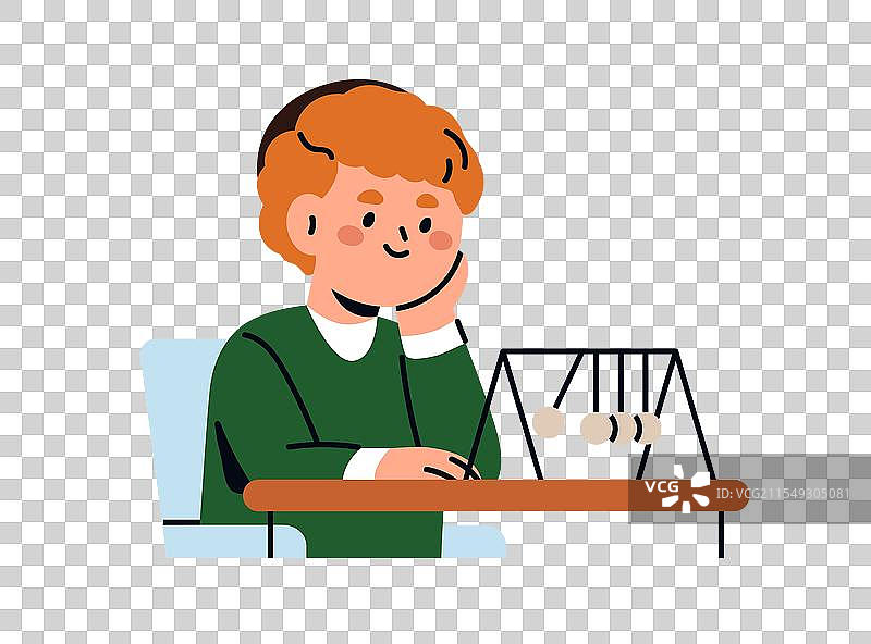 好奇的男学生在学校学习物理图片素材