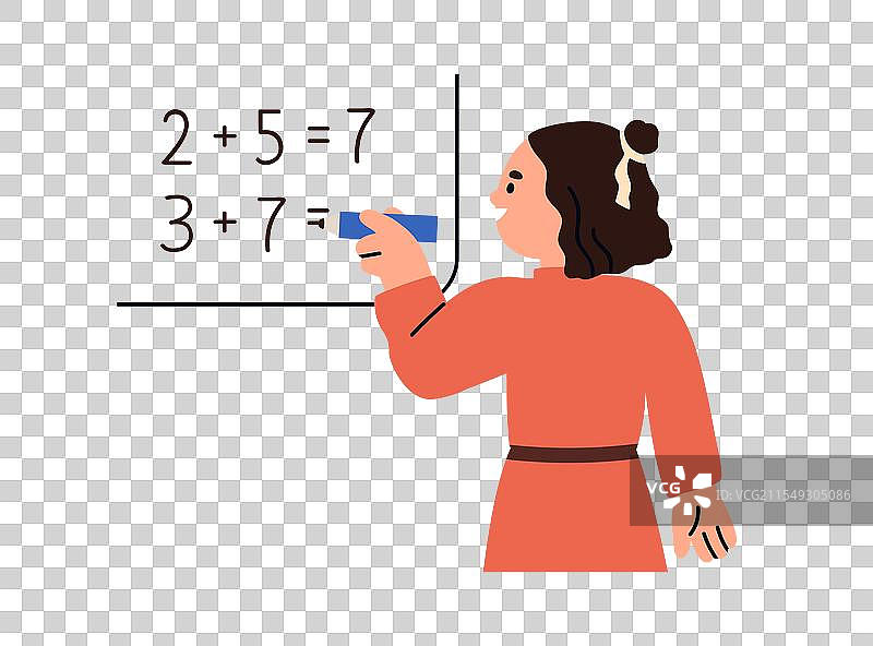 女孩学生在解算术数学方程式图片素材