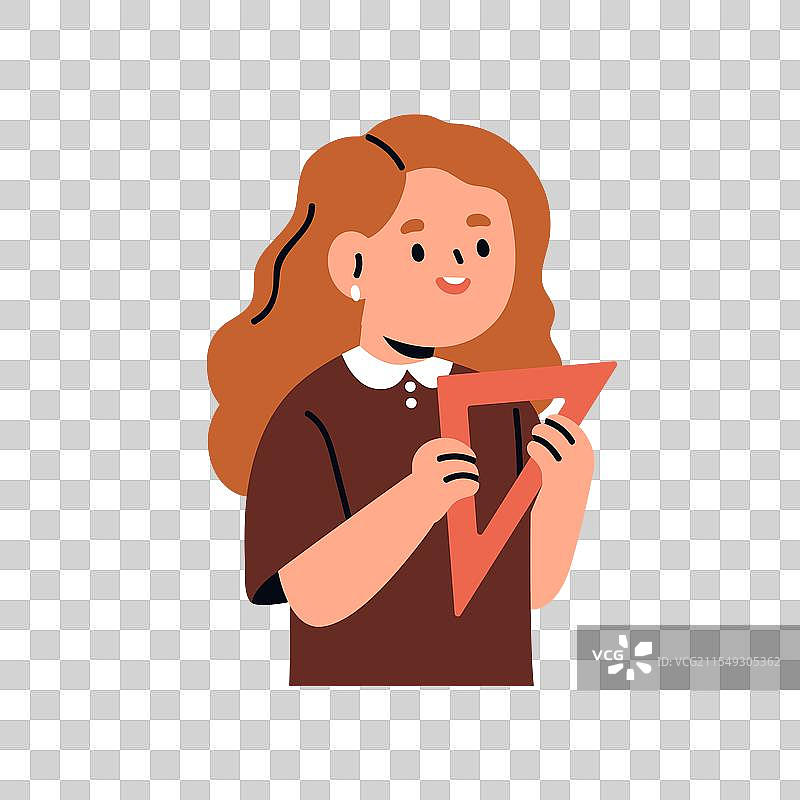女孩学生手持三角尺学习图片素材