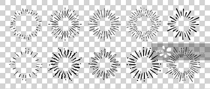 复古涂鸦烟花日冕爆炸套装图片素材