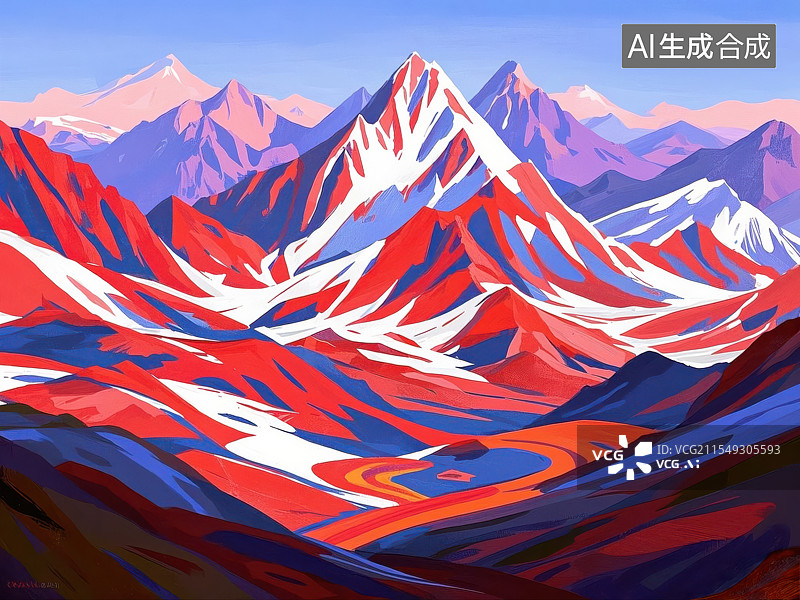 【AI数字艺术】雪山红岩的壮丽画卷,赤色山脉的雄浑气魄图片素材