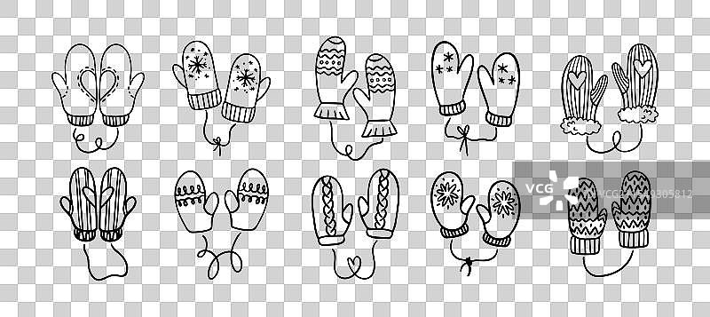 手绘冬季手套涂鸦 可爱的手套图片素材