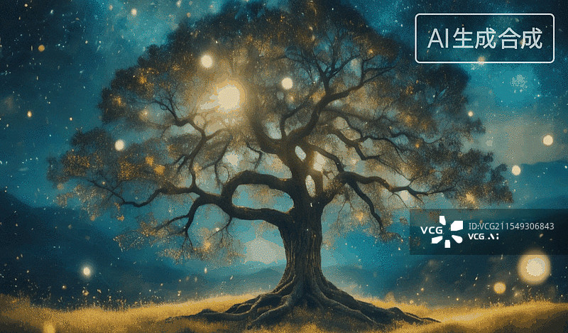 【AI数字艺术】星空古树图片素材