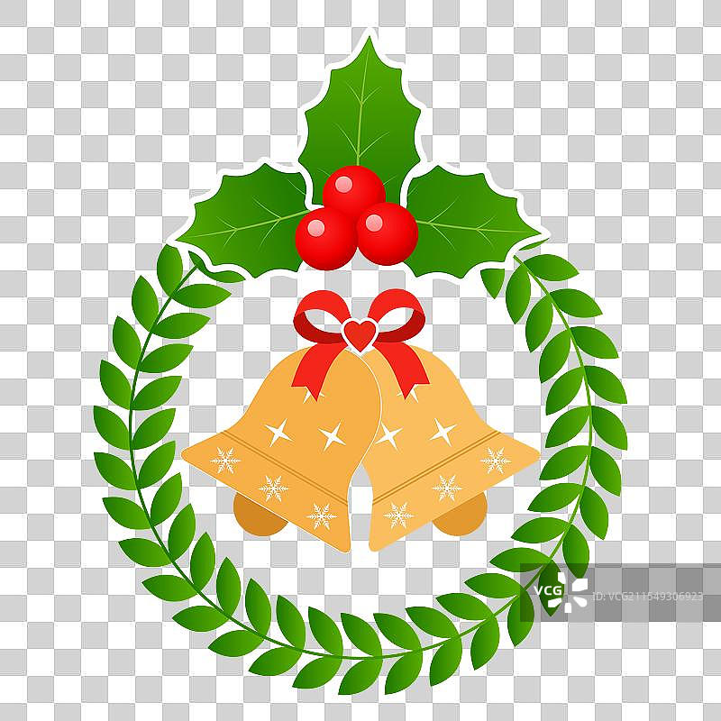 圣诞花环，配有铃铛和冬青浆果图片素材