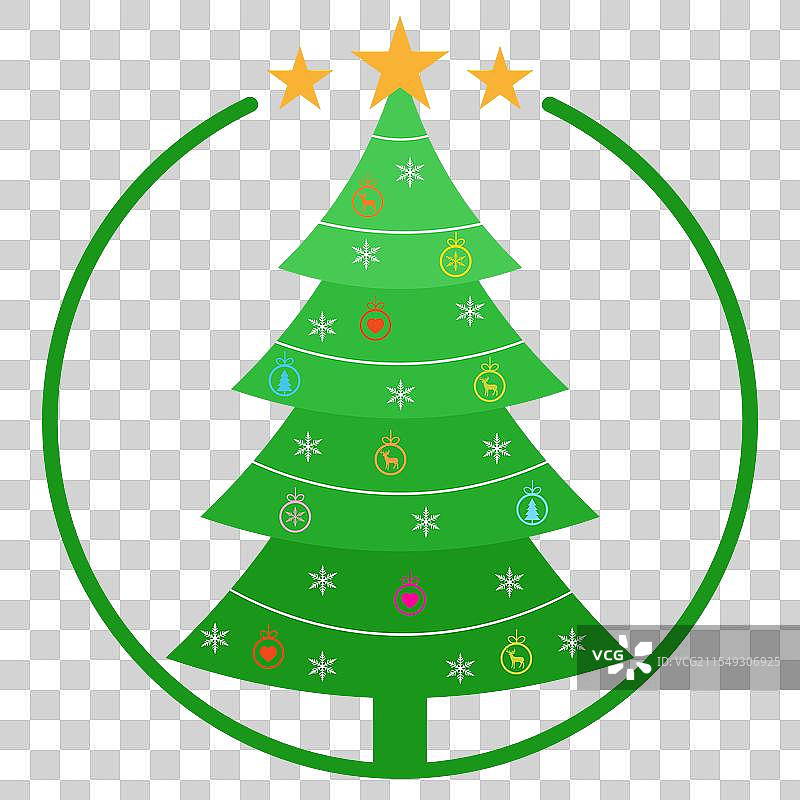 绿色圣诞树上挂着星星图片素材