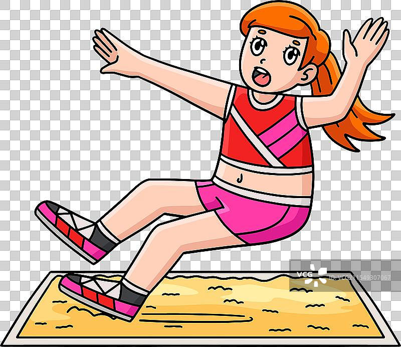 田径女子跳远落入沙坑的剪贴画图片素材