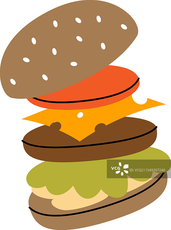 美味的汉堡包与飞舞的配料图片素材