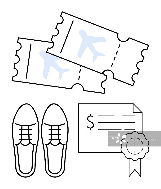 旅行准备，包括机票、鞋子和其他物品图片素材