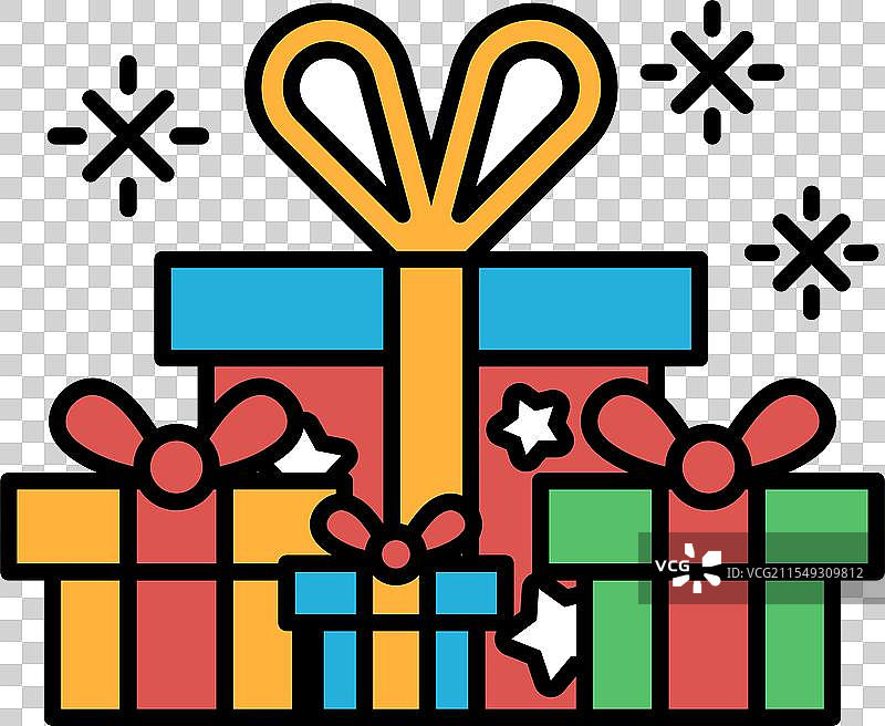 一堆五颜六色的盒子，上面系着一个大橙色的蝴蝶结图片素材