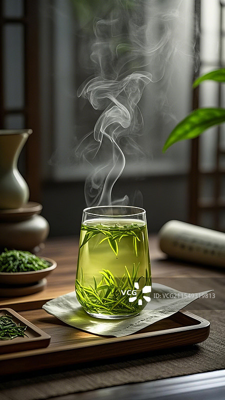 丽水景宁桌上绿茶特写镜头图片素材