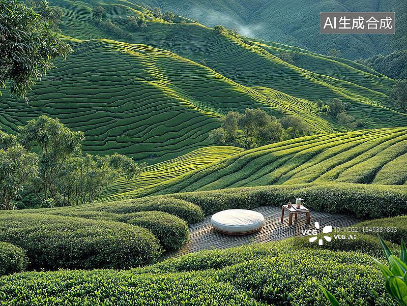 【AI数字艺术】茶山的休闲时刻图片素材