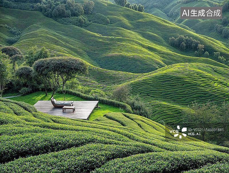 【AI数字艺术】茶山的休闲时刻图片素材
