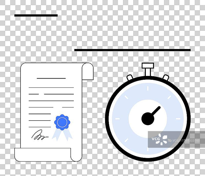 带有蓝色丝带和秒表的证书图片素材