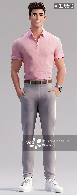 【AI数字艺术】3DC4D穿着短袖衬衫灰色西装裤的男青年男人图片素材