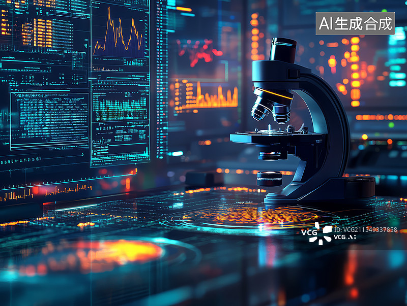 【AI数字艺术】电子显微镜和显示屏图片素材