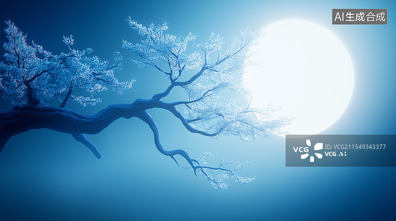 【AI数字艺术】3D卡通月夜下的大树图片素材
