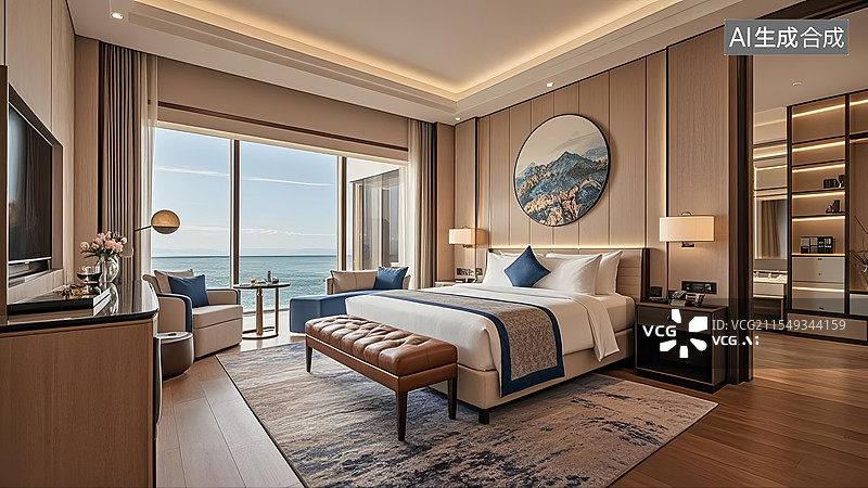 【AI数字艺术】五星级酒店现代简约风格客房图片素材