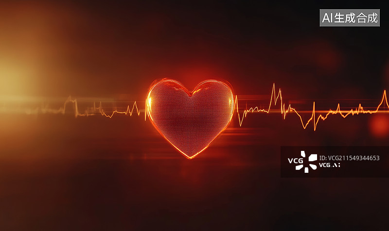 【AI数字艺术】心电图与科技背景，金融医疗数据可视化图片素材