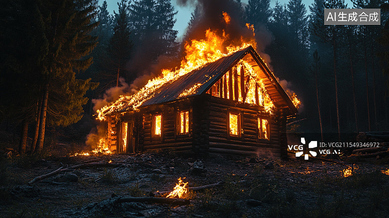 【AI数字艺术】森林中的火焰图片素材