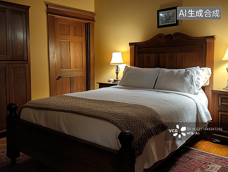 【AI数字艺术】夜色中的卧室图片素材