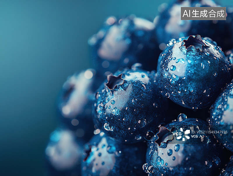 【AI数字艺术】水滴凝结的蓝莓图片素材