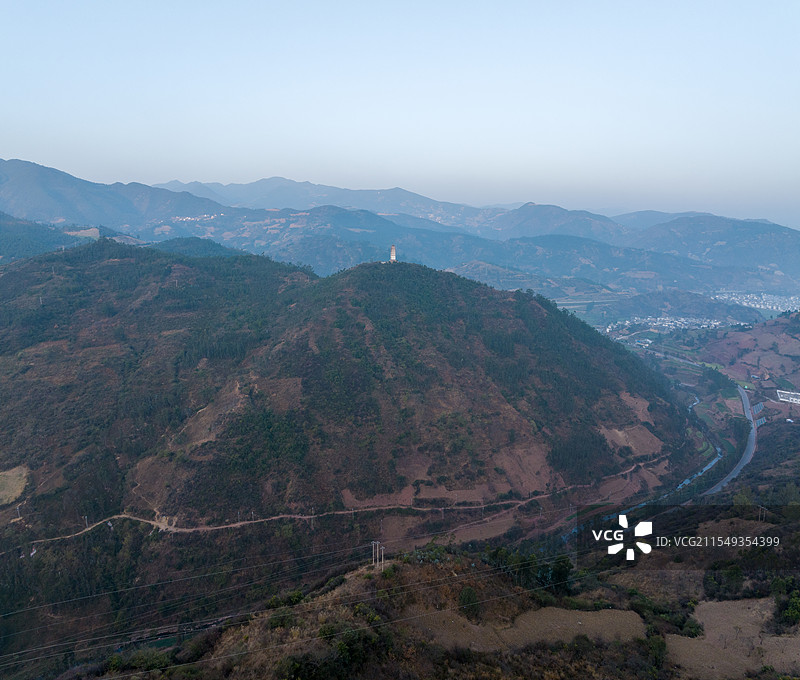 巍山封川塔日出时分航拍图片素材