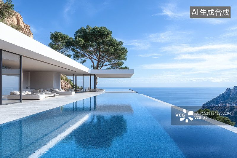 【AI数字艺术】海边带泳池的豪华度假别墅图片素材