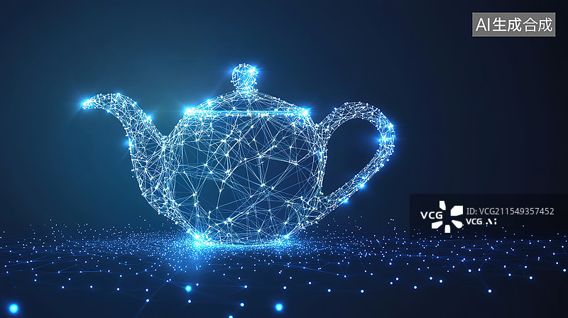 【AI数字艺术】创新龙井春茶上市茶文化玻璃杯装着茶背景是星际宇宙云烟缭绕蓝色科技现代与传统交汇的梦幻星际设计图片素材