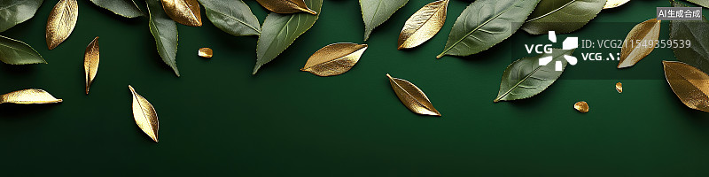 【AI数字艺术】春茶上市茶文化莫兰迪绿背景上金箔艺术纹理点缀茶叶环绕包装纸购物节海报宣传壁纸墙图片素材
