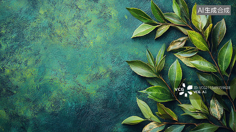 【AI数字艺术】春茶上市茶文化莫兰迪绿背景上金箔艺术纹理点缀茶叶环绕包装纸购物节海报宣传壁纸墙图片素材
