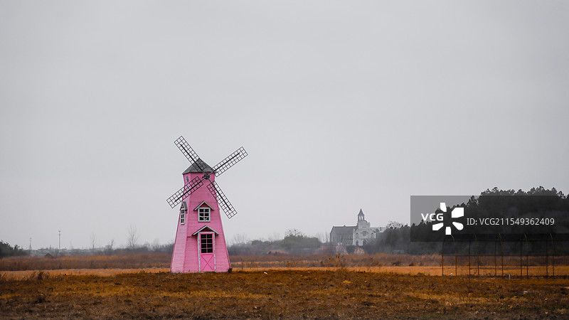 草地上的粉色风车图片素材