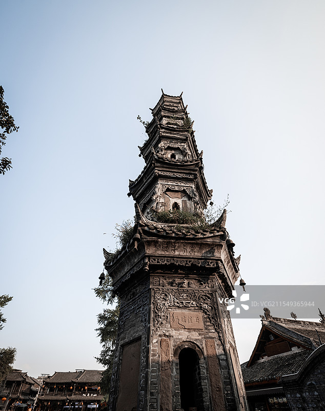 中国最假康养休闲度假名镇川西水乡街子古镇图片素材