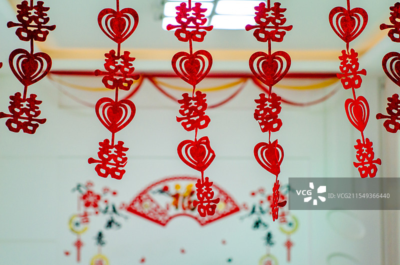 装饰在婚房的红色喜字图片素材