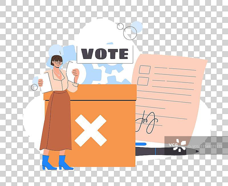 年轻女孩在投票站旁边为总统投票的女性图片素材