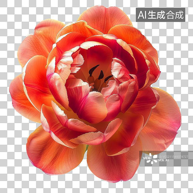 【AI数字艺术】绽放的橙色重瓣郁金香图片素材