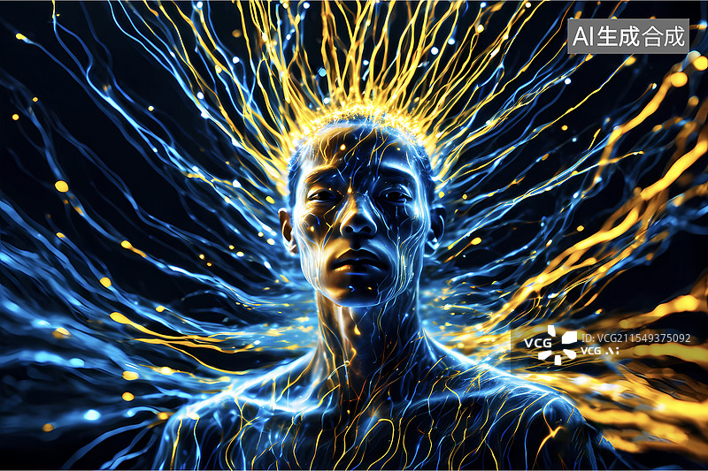 【AI数字艺术】发光粒子抽象科技人图片素材