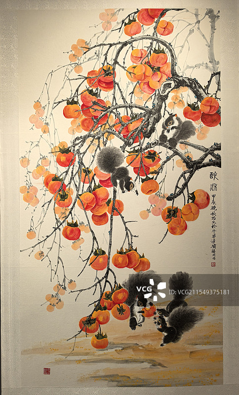 中国画-柿柿如意图片素材