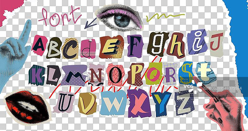 报纸拼贴字母的字体图片素材