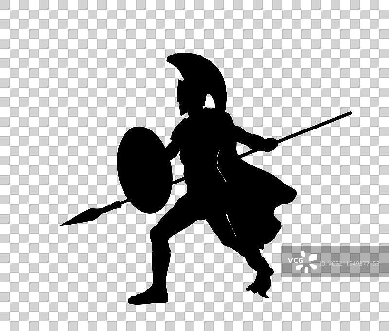 阿基琉斯士兵的矛和盾牌剪影图片素材