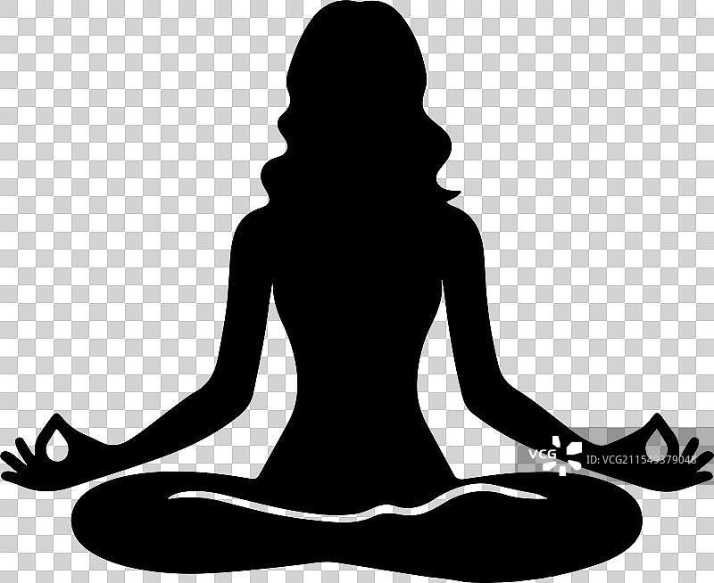 冥想中的女性剪影，双腿交叉成莲花坐姿图片素材