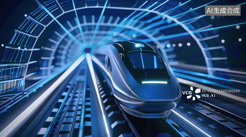 【AI数字艺术】高铁科技风地铁迅速运动模糊图片素材
