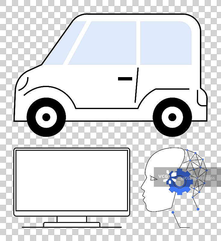 自动驾驶汽车电脑显示器与人工智能人类图片素材