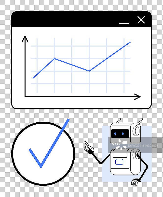 机器人指向上升趋势图的勾选标记图片素材